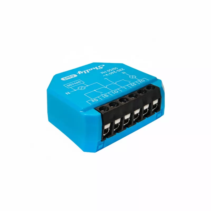 DIN‑kinnitusele topeltreleemoodul Shelly 2L Gen3, 2 kanalit, Wi‑Fi/Bluetooth, 220–240V AC, 50Hz, plastkorpus