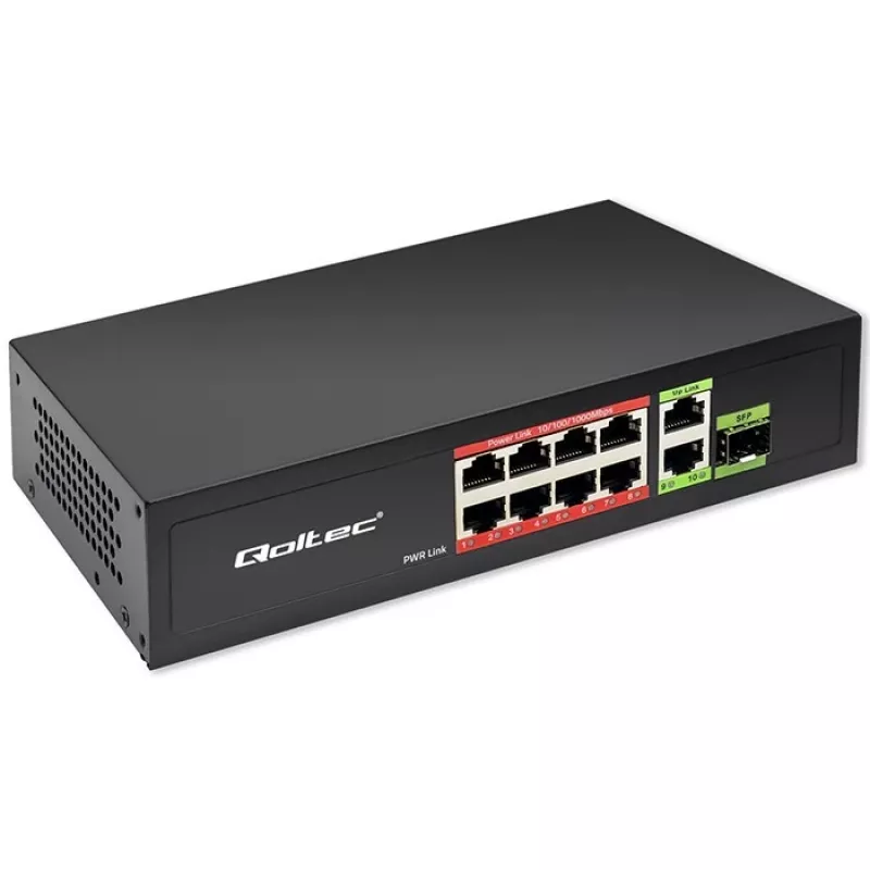 Etherneti kommutaator QOLTEC 52297 PoE RJ45 koos PoE üleslingi ja SFP-pordiga