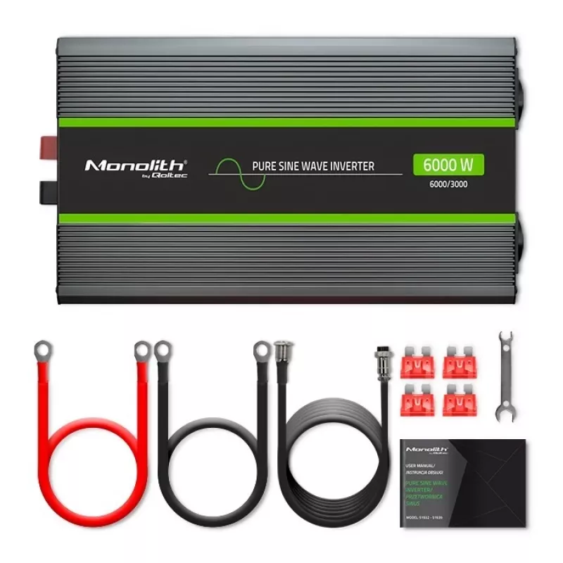 Qoltec 51923 puhta siinuslaine inverter Monolith | 3000W | 6000W | 24V kuni 230V | LCD