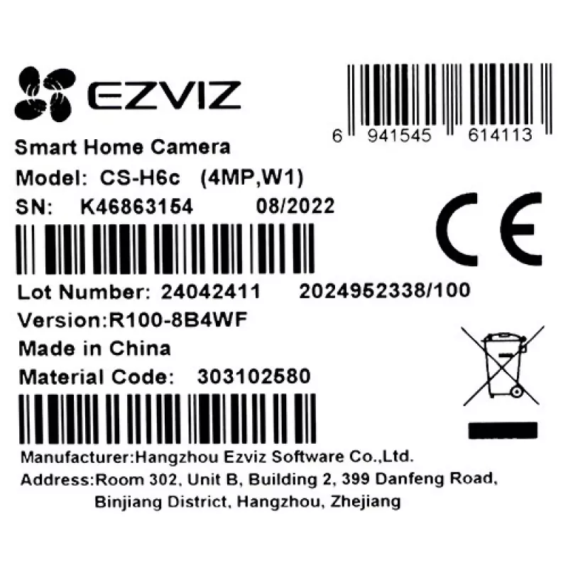 IP-turvakaamera EZVIZ H6c 1920 x 1080, sisetingimustesse, sfääriline, Wi‑Fi ja Ethernet, 4 mm objektiiv, 360° vaade, microSD kuni 256 GB