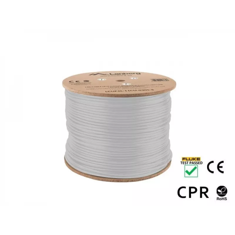 Võrgukaabel LANBERG LCUF6L-11CU-0305-S U/FTP Cat6a rullil, 305 m, 23 AWG, 500 MHz, hall