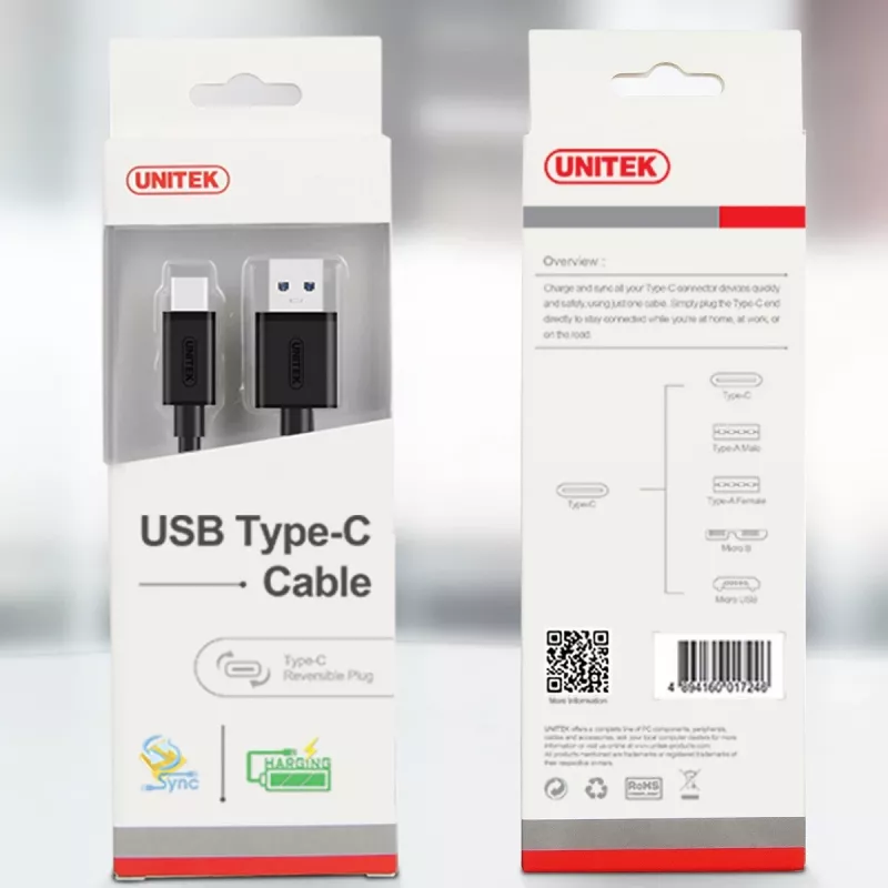 UNITEK Y-C474BK USB-kaabel USB 3.2 Gen 1 (3.1 Gen 1) 1 m USB A USB C Must