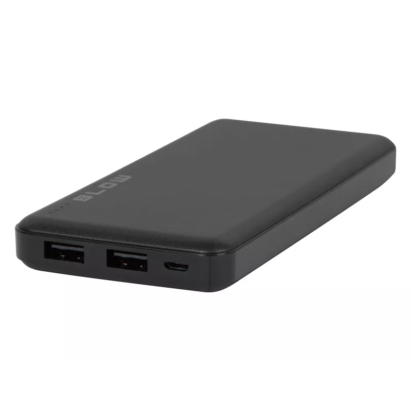 Kaasaskantav akupank BLOW PB10A 10000mAh polümeerakuga, 2x USB-A väljundit, 22,5W koguvõimsus, Micro‑USB sisend, must