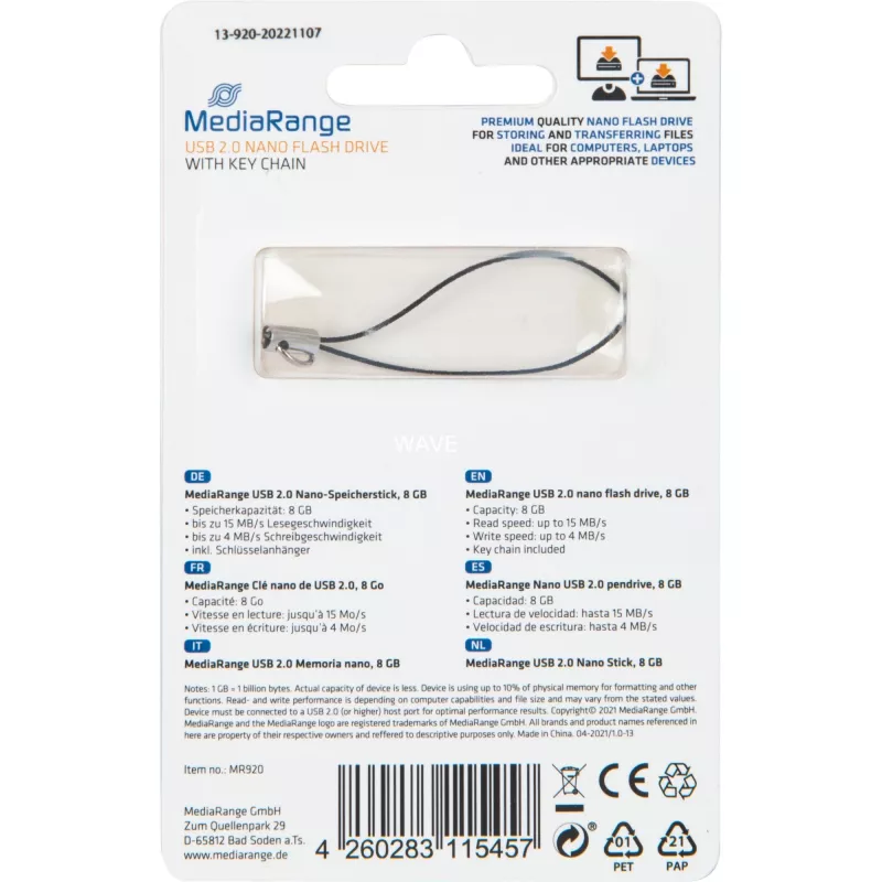 MediaRange Nano - USB-mälupulk - 8 GB - USB 2.0 - must (MR920)