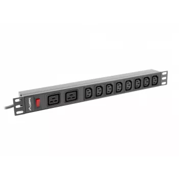 Rack-mount Power Distribution Unit LANBERG PDU-02I1908I-0200-C20-BK — 1U, 10×C13, 16A, 2 m kaabel, 19 tolli