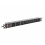 Rack-mount Power Distribution Unit LANBERG PDU-02I1908I-0200-C20-BK — 1U, 10×C13, 16A, 2 m kaabel, 19 tolli