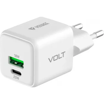 USB C/A võrgulaadur YENKEE YAC G38 20W 3A Power Delivery (USB‑C ja USB‑A)