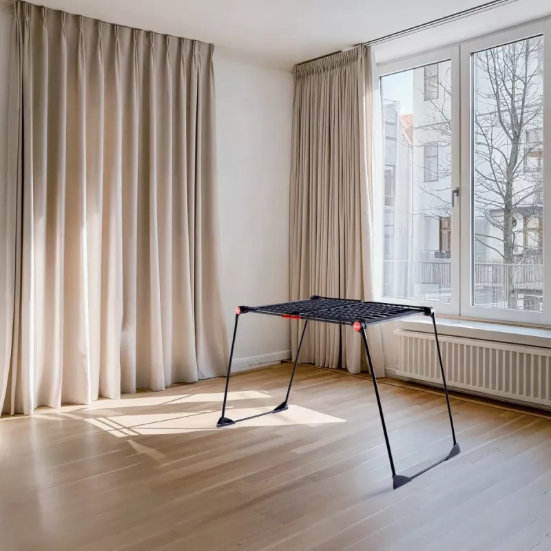 Pesukuivatusrest VILEDA Infinity Flex Ultimate Teleskoop — must, kaetud alumiinium, 30 m kuivatuspinda, kokkupandav, ratastega