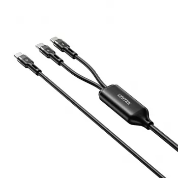 USB-C 2-in-1 kaabel Unitek C14146ABK01 1,8 m, USB-C kuni USB-C, 100 W PD, must