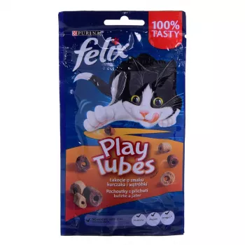Märg kassimaiusekott Felix Play Tubes kana ja maksaga 50 g — lihane täiskasvanute snäkk, 35% valku, 19,5% rasva