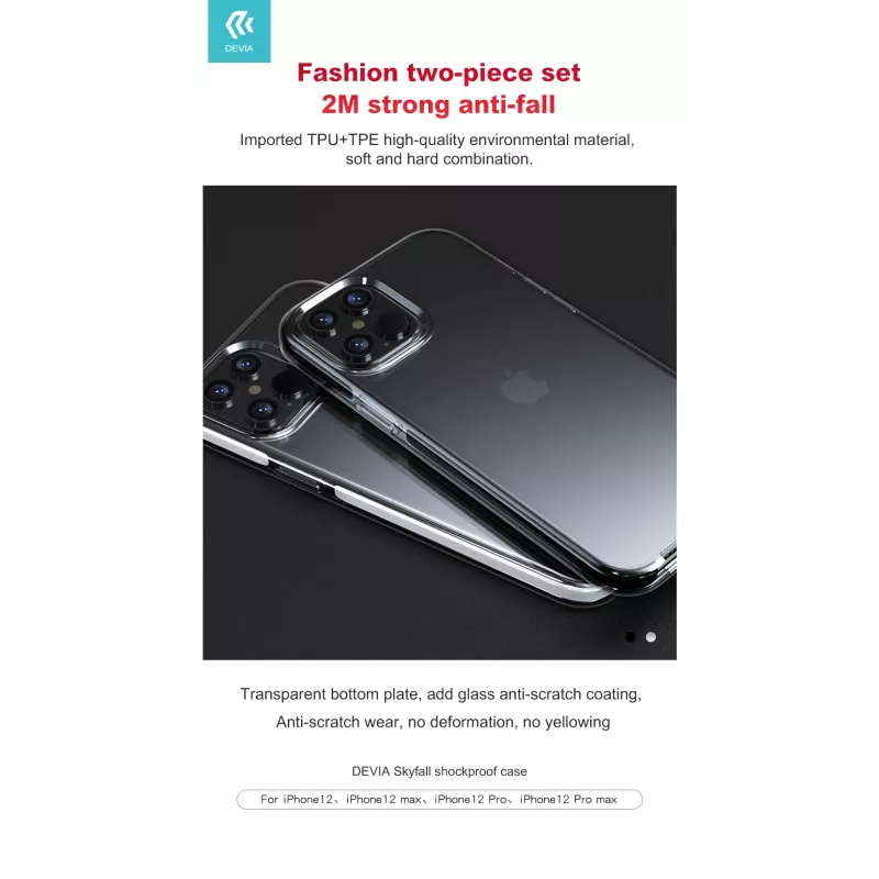 Kaitsev põrutuskindel ümbris Devia Skyfall iPhone 12 Pro Maxile, valge