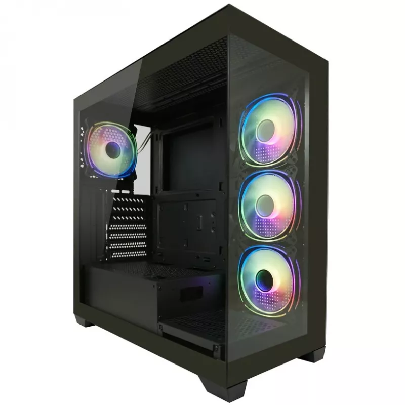 LC-Power korpus MidiTower 715B must USB3.2/Audio ilma toiteplokita SEAMLESS_X (LC-715B-ON)
