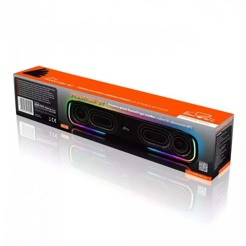 Kõlarid MEDIA‑TECH Phantom MT3180 kõlariba 450W RMS, 80W akutoitega, Bluetooth, juhtmega ja juhtmevaba, must