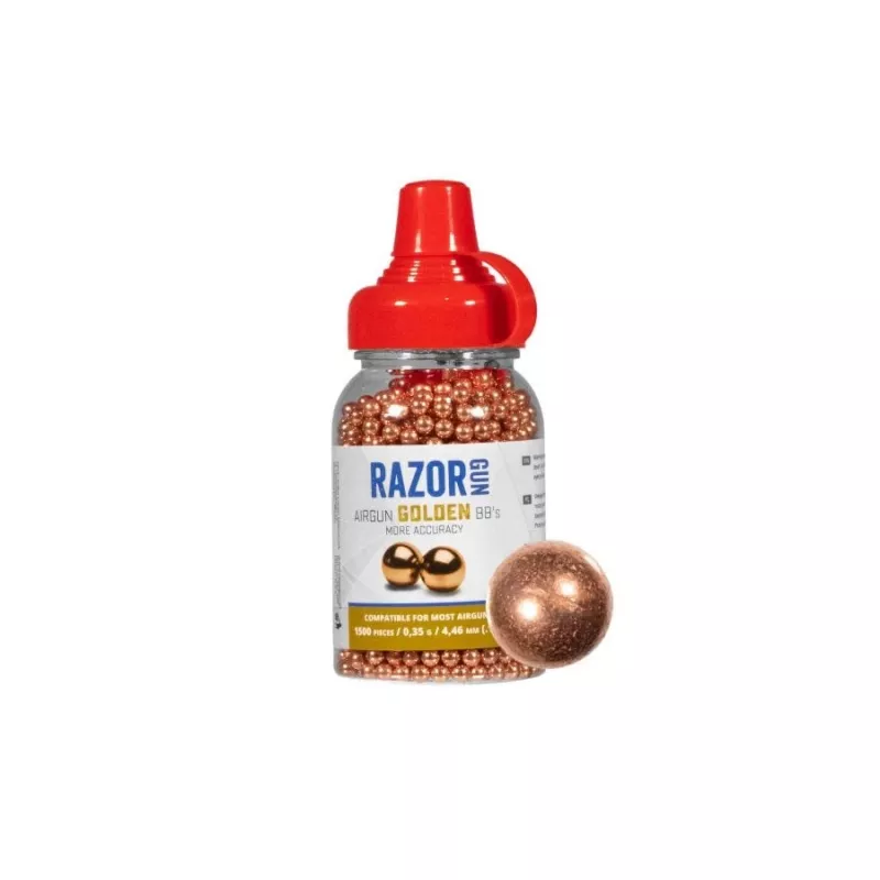 Püstolikuulid RazorGun 4,46 mm terasest BB-d, vaskviimistlus, 1500 tk, plastikust dosaator