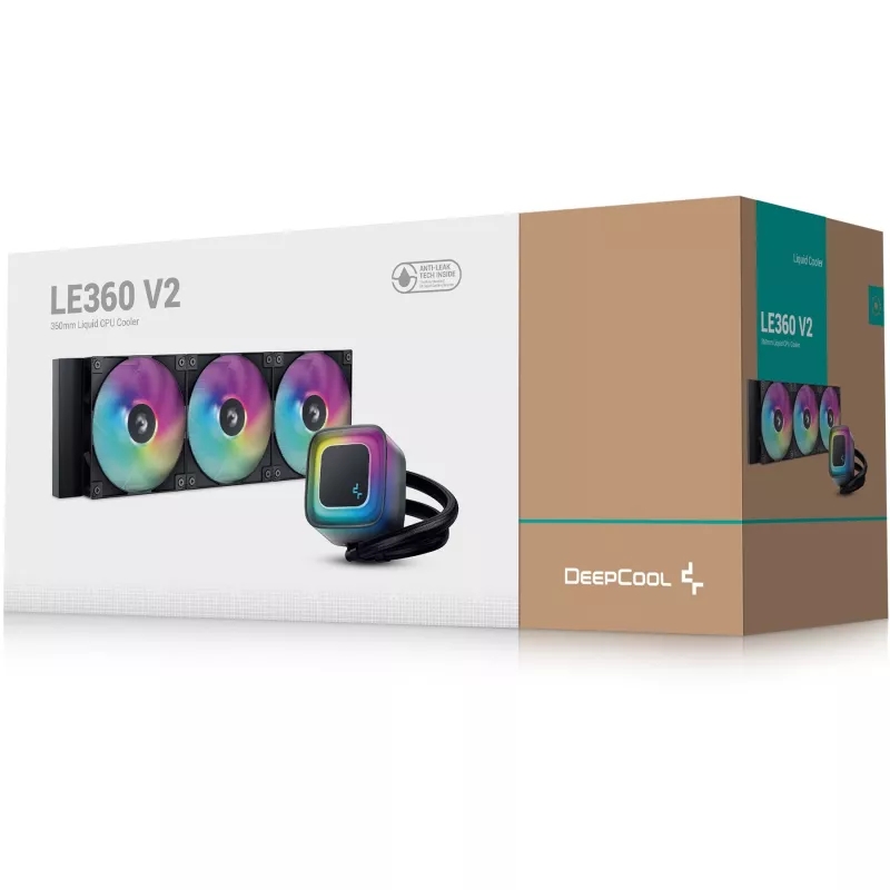 All-in-one vedelikjahuti DeepCool LE360 V2, 3x 120 mm ventilaatoriga, hüdrodünaamiline laager, must, toetab LGA1150/1151/1155/1200/1700/AM4/AM5