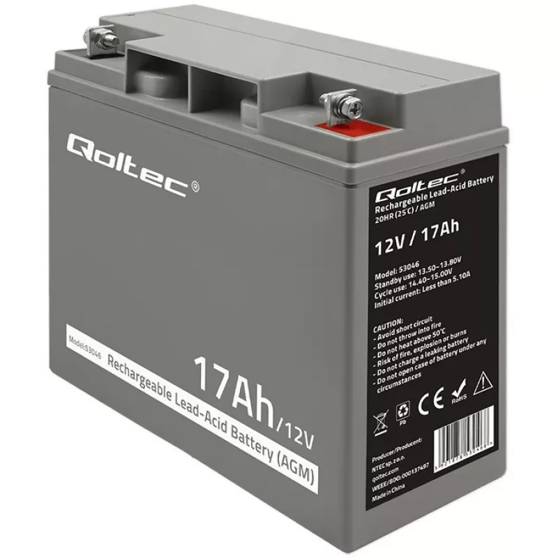 Qoltec 53046 AGM aku 12 V 17 Ah, maks. 255 A