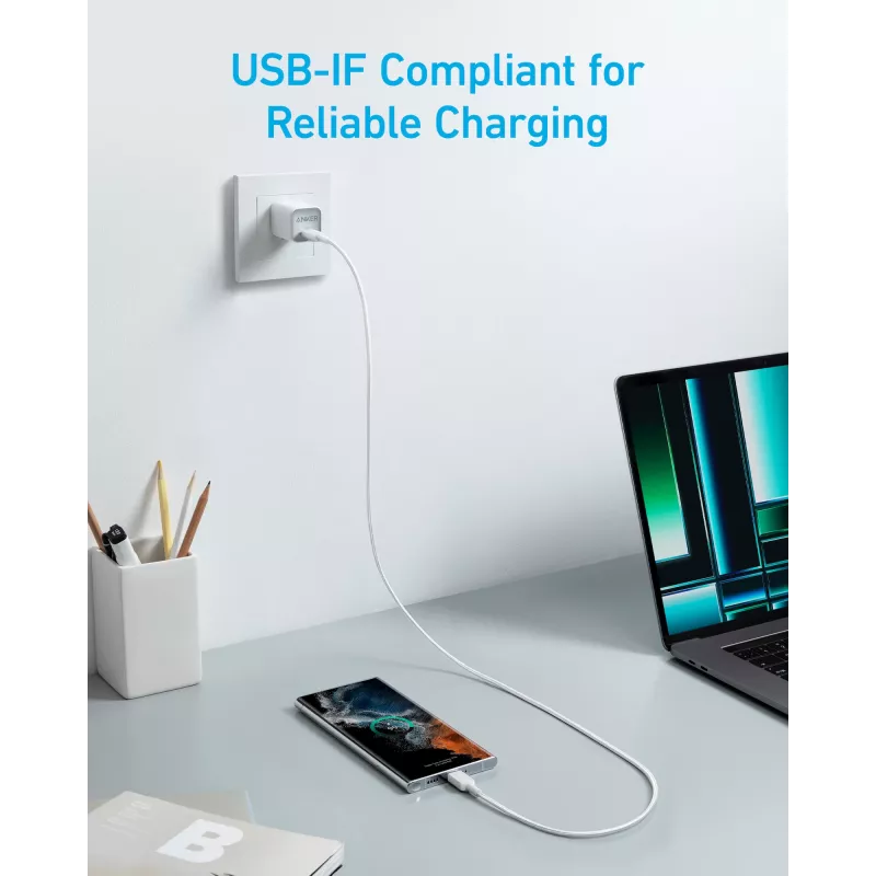 Anker Innovations 322 USB-C kaabel nailonist 0,9 m 60 W valge - kaabel - digitaalne/andmed (A81F5G21)
