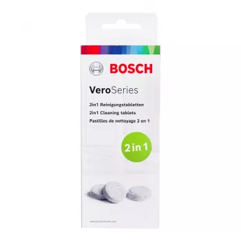 Puhastustablett Bosch TCZ8001A — valge, 10 tk pakendis, puhastustablett kodumasinatele