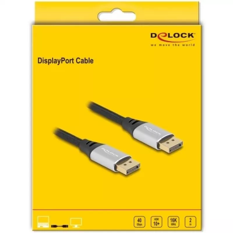 DeLOCK DisplayPort-kaabel 16K 60 Hz 2 m hõbedane metallist
