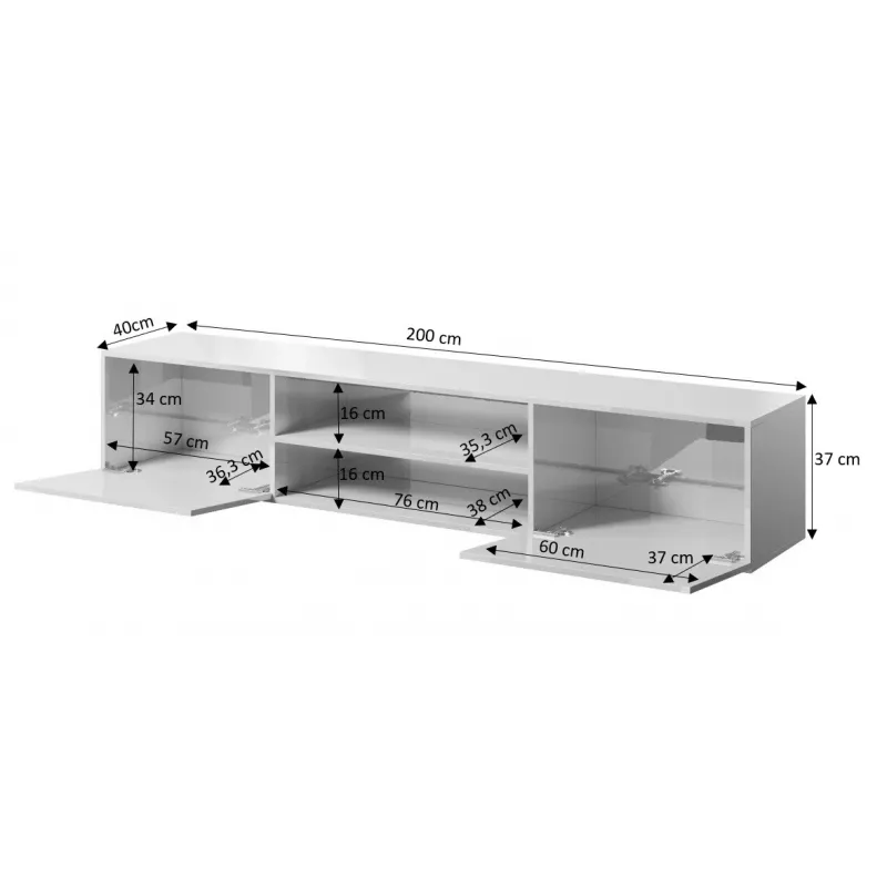 TV-kapp Cama Meble SLIDE 200K — 200x40x37 cm, läikiv must, puitlaastplaadist pealispind