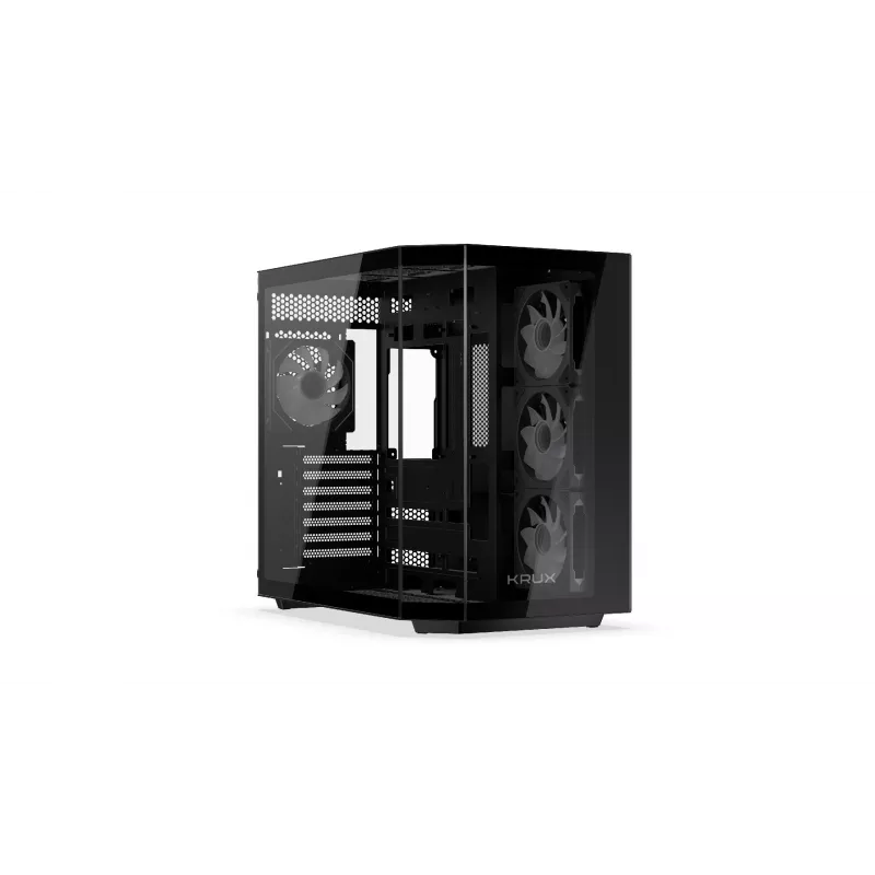 PC tornikorpus KRUX Empero KRXD010, ATX, must — toetab GPU-sid kuni 420 mm, CPU jahuteid kuni 155 mm, 2x 3,5-tollist + 3x 2,5-tollist sahtlit