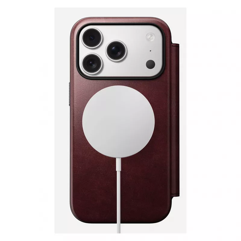Mobiiltelefoni ümbris Nomad Modern Leather Folio Apple iPhone 17 Pro jaoks, 6,3 tolli (16 cm), nahk, burgundia