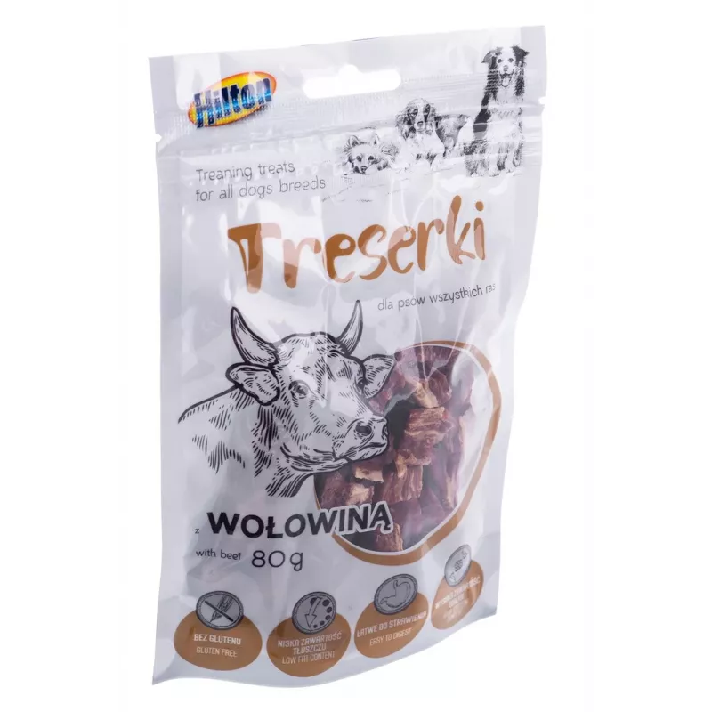 Koerte treeningmaiused Hilton Treaning treats Beef 80 g — pehmed suupärased veiselihasuupisted, valk 42%, niiskus 18%