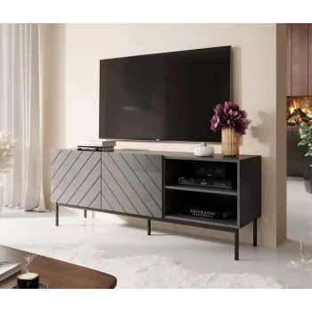 AV/TV-kapp cama meble ABETO RTV mustal terasraamil 150x42x60 cm grafiit/läikiv grafiit