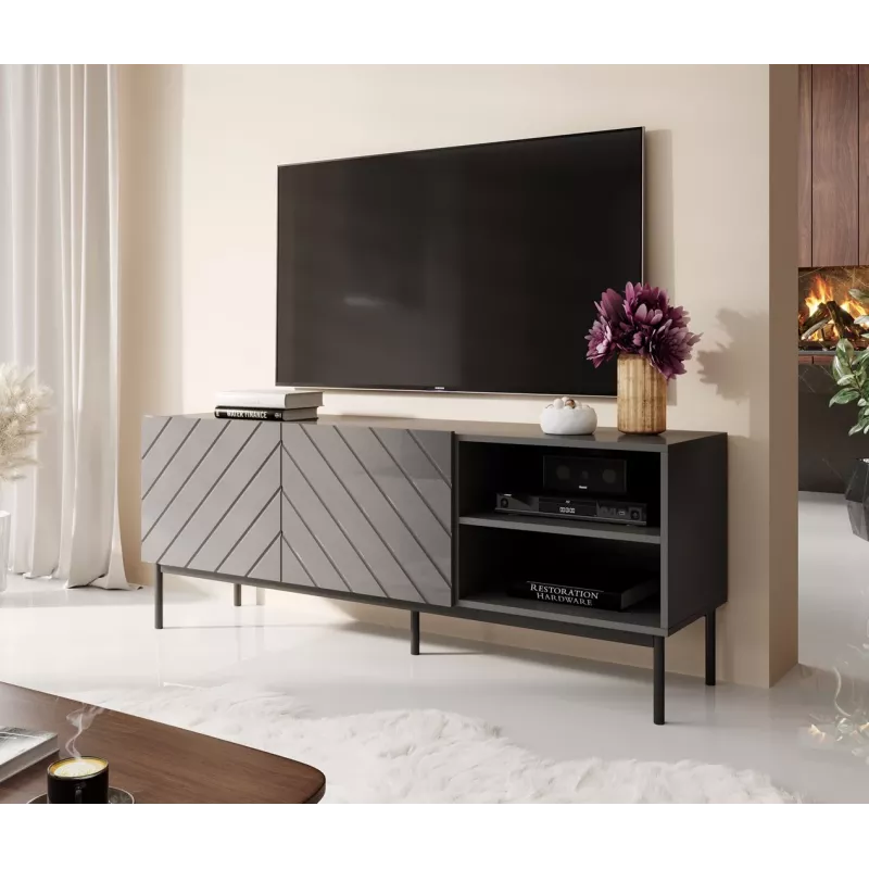 AV/TV-kapp cama meble ABETO RTV mustal terasraamil 150x42x60 cm grafiit/läikiv grafiit