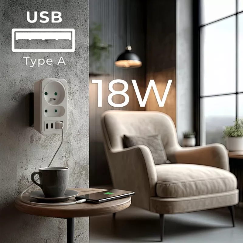 Jagaja MACLEAN MCE249 F/W — 2 voolupesa (16 A + 6 A) ja 4 USB-porti (2× A, 2× C PD 20 W)