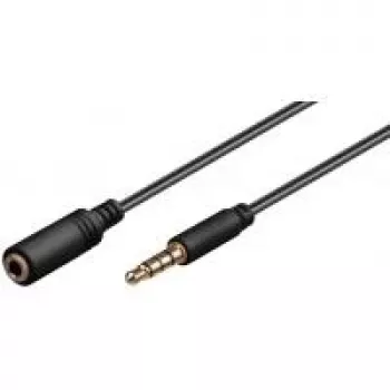 Wentronic Goobay 3,5 mm pikenduskaabel, must, 0,5 m - 3,5 mm pistik (4-kontaktiline, stereo) > 3,5 mm pesa (4-kontaktiline, stereo) (62476)