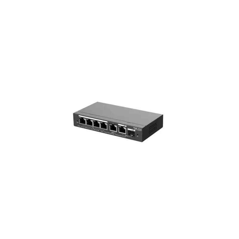 Hallatav PoE-lüliti RUIJIE RG-ES206GS-P — L2, 6x Gigabit RJ-45, 1x SFP, 4 PoE-porti (54 W eelarve), 12 Gbit/s, pilve kaudu hallatav