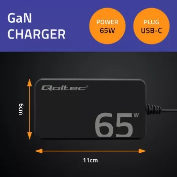 QOLTEC laadija 65W GaN Super Fast õhuke PD 5-20V 3.25A USB-C