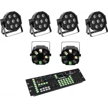 LED põrandakomplekt EUROLITE SLS-7 HCL 4x + LED FE-700 2x koos DMX Color Chief kontrolleriga