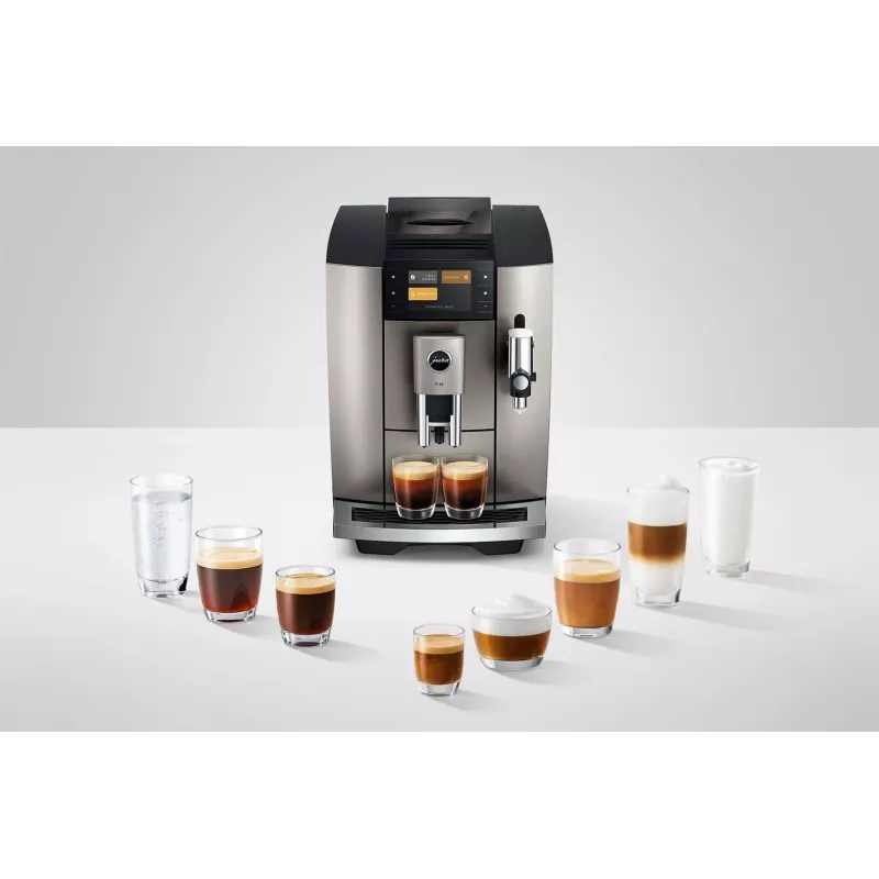 Espressomasin JURA E8 Täisautomaatne 1,9 L Hõbedane — 15 bar, 3,5-tolline ekraan, veski, piimavahustaja