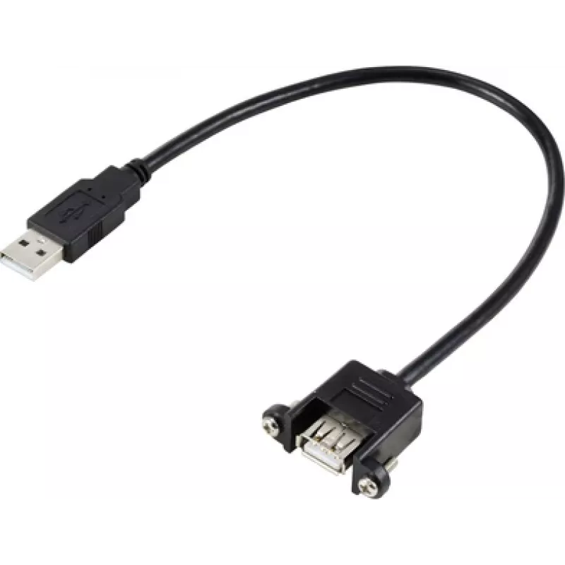 Renkforce USB-kaabel USB 2.0 USB-A pistik, USB-A pesa 0,25 m Must paigalduseks, kruvilukuga RF-5720402 (RF-5720402)