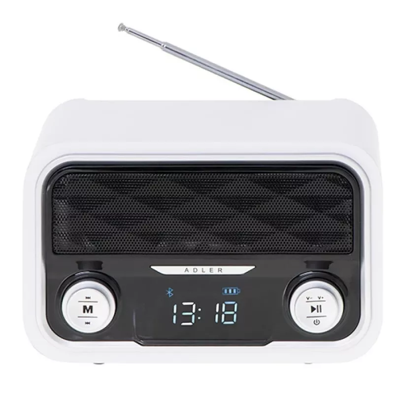 Kaasaskantav raadio Adler AD 1185 — FM, Bluetooth 4.0, MP3, SD-kaart, AUX, 1800 mAh aku, LCD-ekraan, micro-USB laadimine