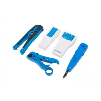 LANBERG kaablipressimistööriistade komplekt NT-0302 — RJ-45 pressija, plastikust käepidemed, kandekohver, sisse/välja lüliti, mitmevärviline
