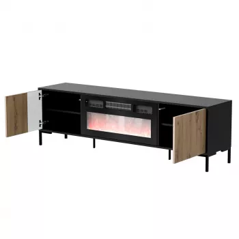 TV-kapp cama meble MERCI kaminaga, 180 x 40 x 53,5 cm, must pealispind, tamme artisani raam