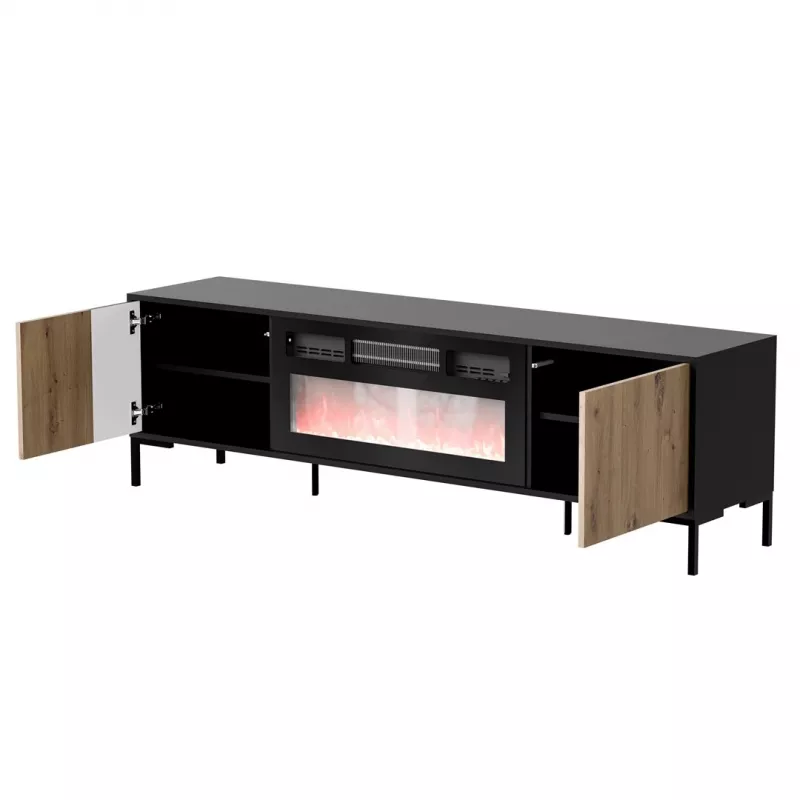 TV-kapp cama meble MERCI kaminaga, 180 x 40 x 53,5 cm, must pealispind, tamme artisani raam