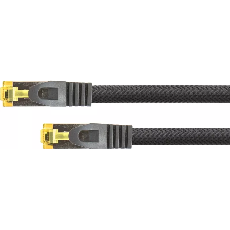 Python® seeria RJ45 patch-kaabel, Cat.7 toorkaaliga, riivikaitse (RNS®) ja nailonpunutisega, S/FTP, PiMF, halogeenivaba, 600 MHz, OFC, must, 1 m (8070PY-010S)