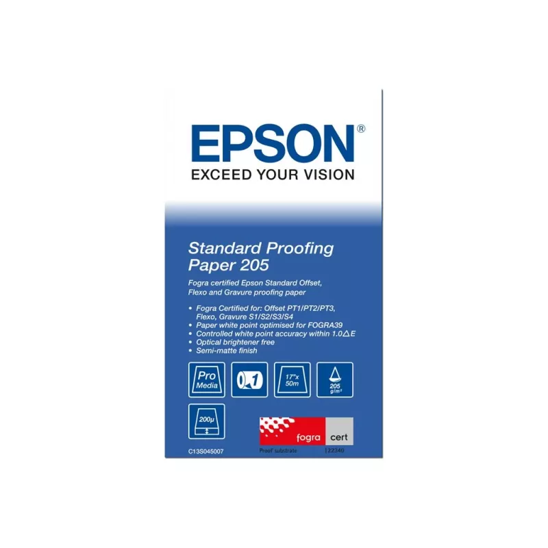 Epson Standard Proofing Paper, 17 tolli x 50m, 205g/m², 50 m, 43,2 cm, 43,2 cm (17 tolli), Matt, 190 µm, 205 g/m²