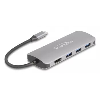 USB-C jaotur DELOCK 64323 — USB 3.2 Gen 2 USB-C host, HDMI + 2× USB-A + 2× USB-C, 10 Gbit/s, hall
