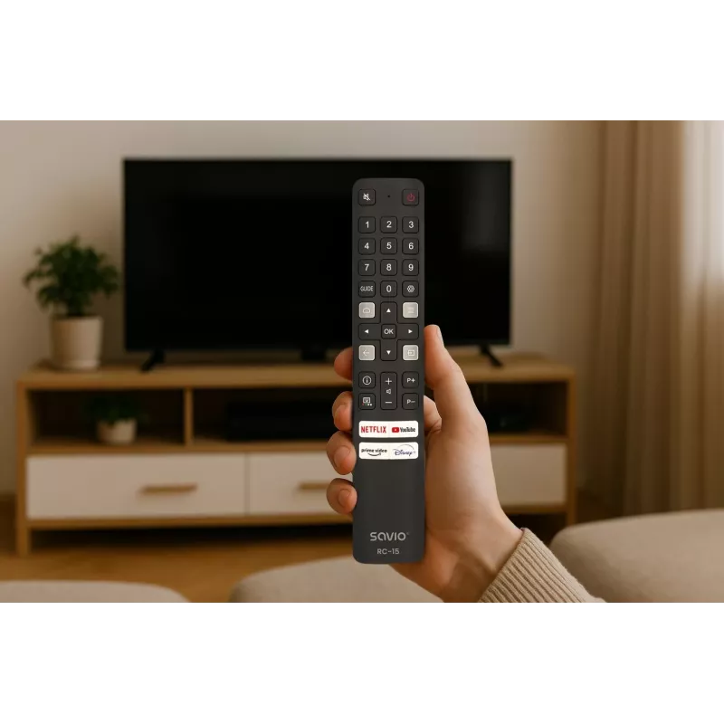 SAVIO universaalne TV-pult RC-15 TCL SMART TV jaoks, IR-juhtmevaba, must, ulatus 10 m