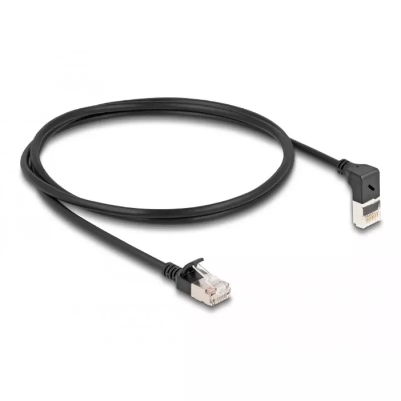 DeLOCK RJ45 võrgukaabel Cat.6A S/FTP õhuke 90° ülespoole nurga all 1 m must