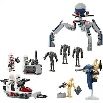 LEGO Star Wars kloonsõdurite ja lahingudroidide lahingukomplekti ehitusmänguasjad lastele kiirrattasõidukiga, 4 minifiguuri ja 5 figuuri, kingitused poistele