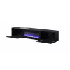 TV-kapp Cama Meble SLIDE 200K elektrilise kaminaga 200×40×37 cm läikiv must, MDF-uksed, puitlaastplaadist raam