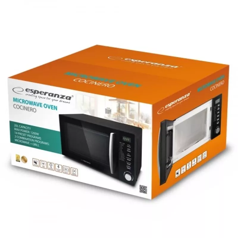 Kombineeritud mikrolaineahi ESPERANZA COCINERO 1200 W, 20 L, grill 900 W, LED-ekraan, tööpinnal, must