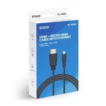 Savio CL-40/M HDMI (M) - micro HDMI (M) kaabel Ethernetiga, 2m, must