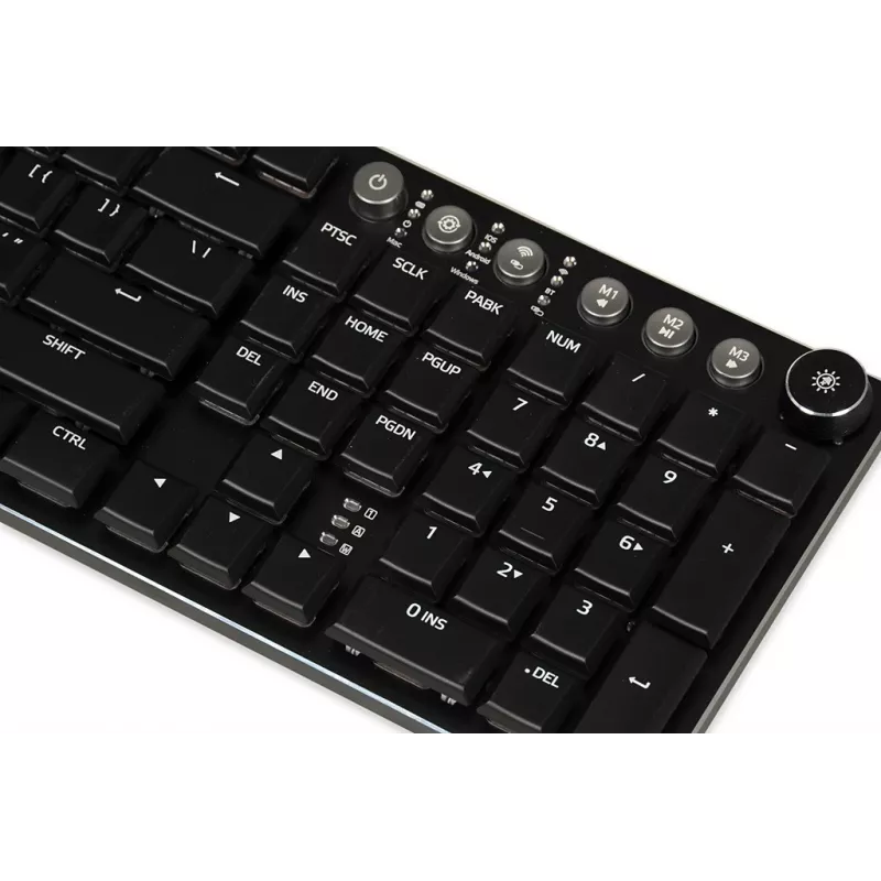 Klaviatuur IBOX AURORA K-6 — täissuuruses QWERTY, RF juhtmevaba + Bluetooth, RGB taustvalgustus, mehaanilised madala profiiliga klahvid, must